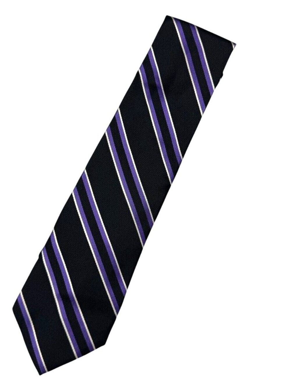 Phineas Cole Men's 100% Silk Neck Tie Purple/Black Diagonal Stripe • USA
